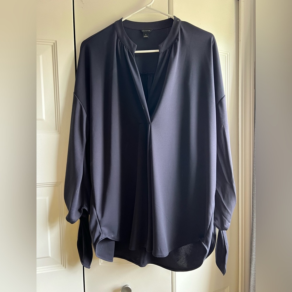 Ann Taylor Navy 3/4 Length Sleeves Blouse